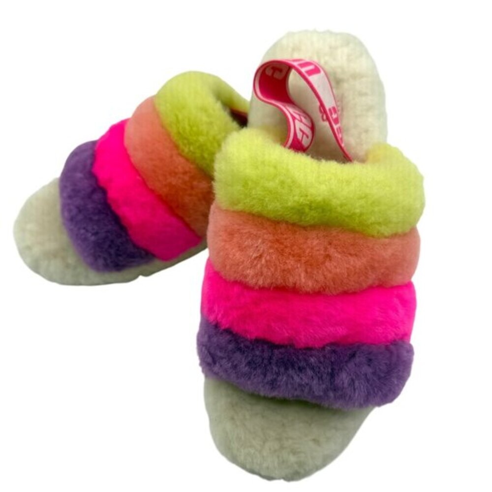 UGG Fluff Yeah Slide Rainbow Sherbet Multi Sheepskin Sandals Sz 8 NWOB